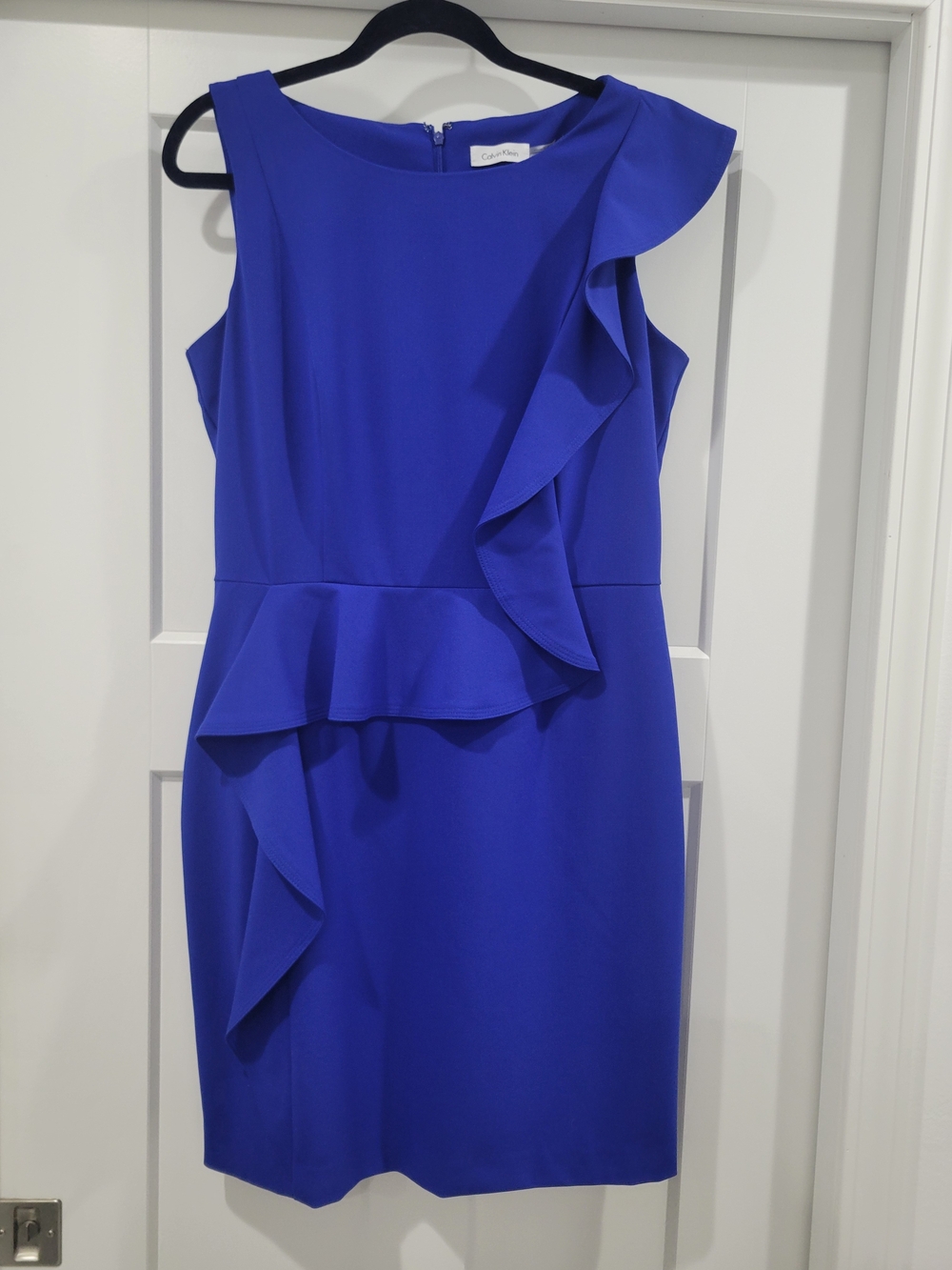 Calvin Klein Ruffle Peplum Sheath Dress in Royal Blue